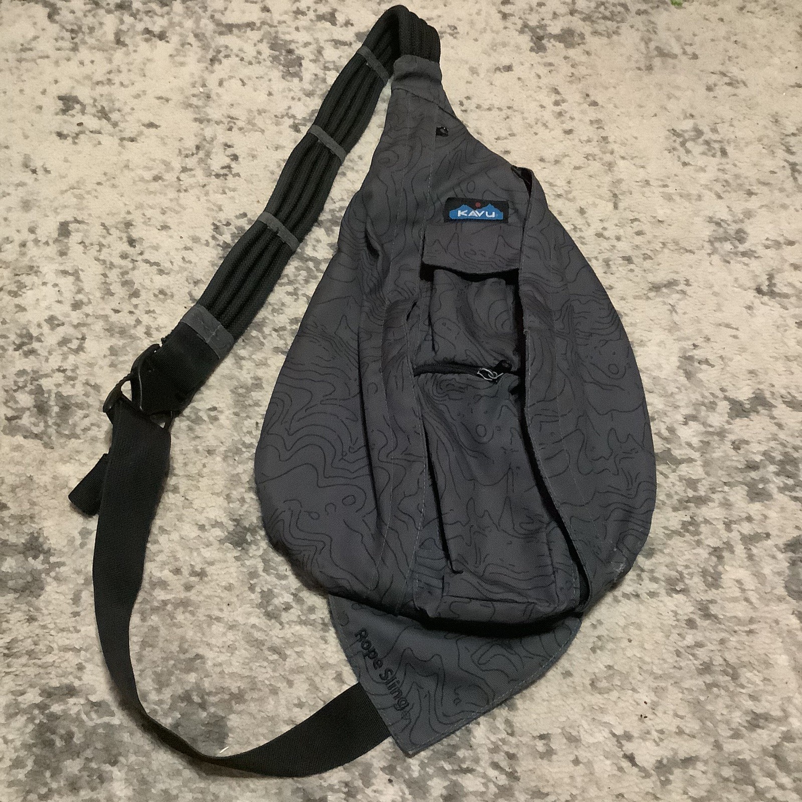 KAVU Cotton ROPE SLING Bag Gray Black AZTEC Geometric Crossbody Back Pack