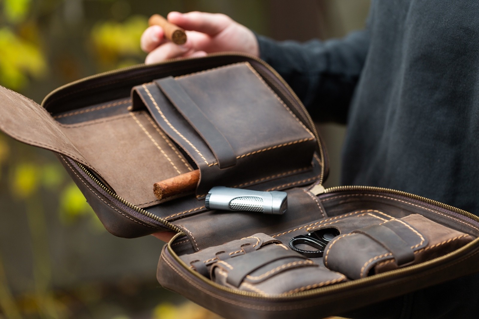 Leather Cigar Case Personalized Cigar Holder Travel Humidor Box Accessories
