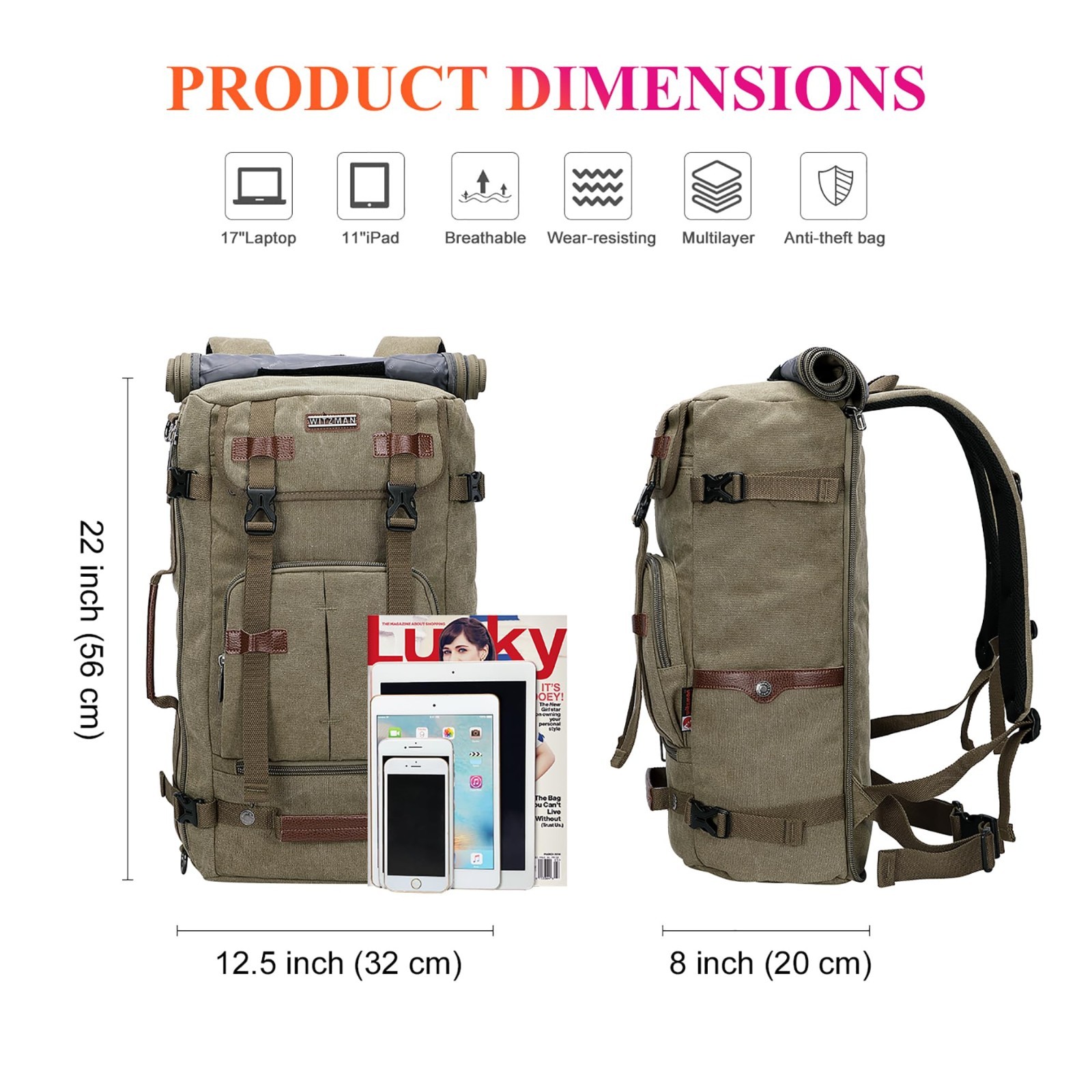 Vintage Canvas Travel Backpack for Men | 3-in-1 Convertible Laptop Bag, Airline