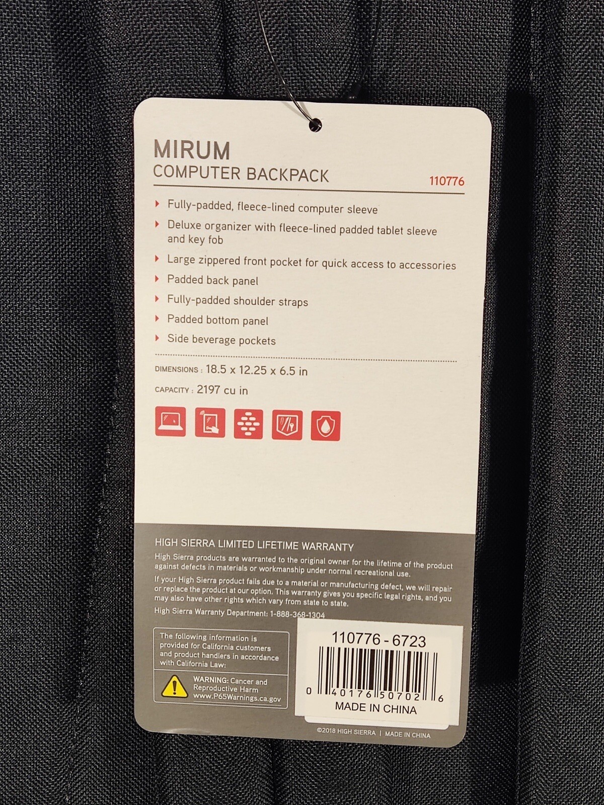 High Sierra Mirum Computer Backpack Black NEW