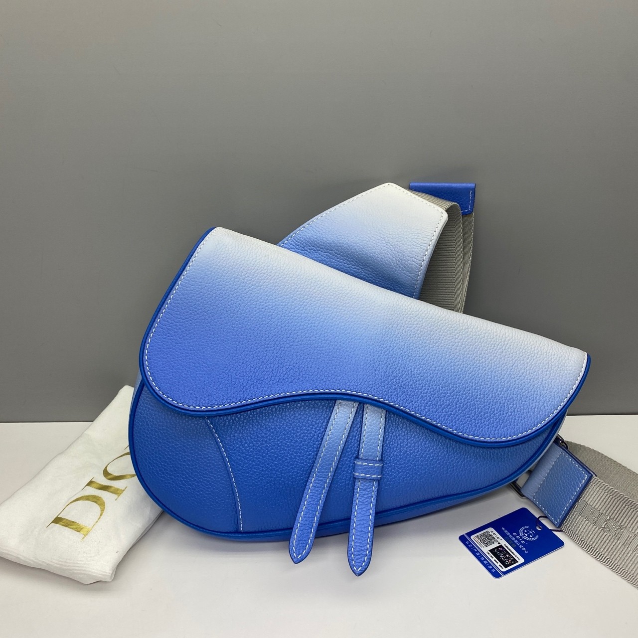 Dior Pre-Owned Authentic Saddle Bag Blue Leather 20×28.6x5cm