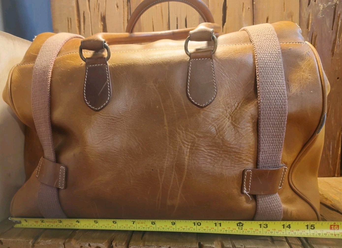 Vtg Express French Country Full Grain Leather Duffle Tack Bag Distressed Look