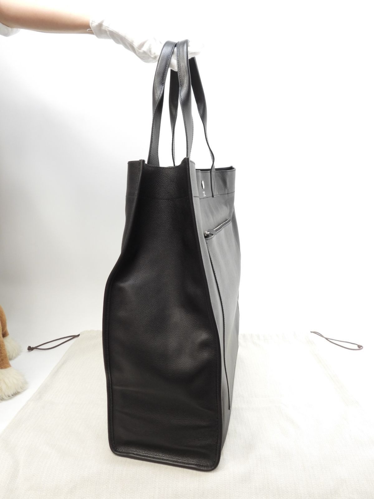 Hermes Sac Berlant vertical tote bag black leather 15.1*17.7*6.6 inch