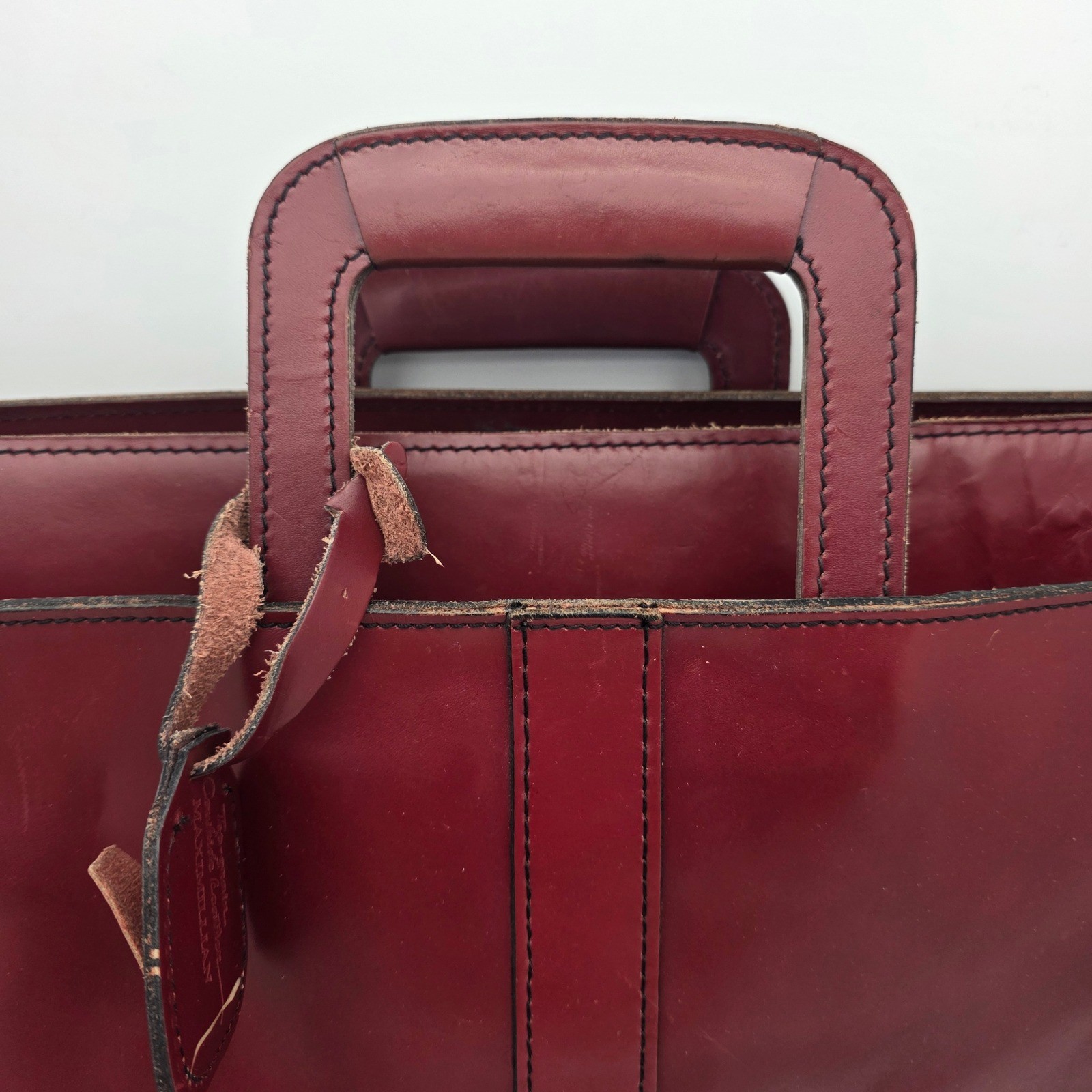 Maximillian Top Grain Cowhide Leather Laptop Bag Briefcase Burgundy Vintage