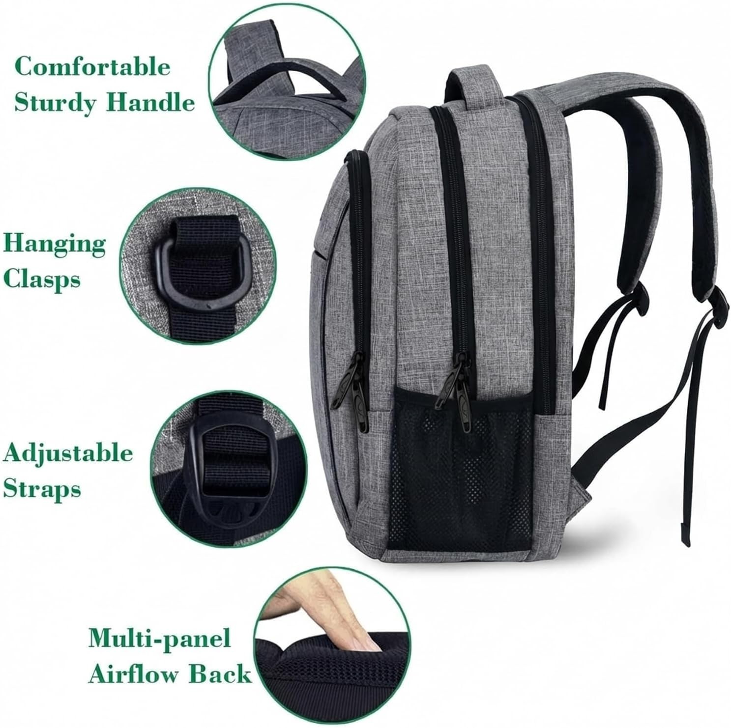 Travel Laptop Backpack, Water Resistant Bag Gift for Men- Women Fits 15.6” Grey