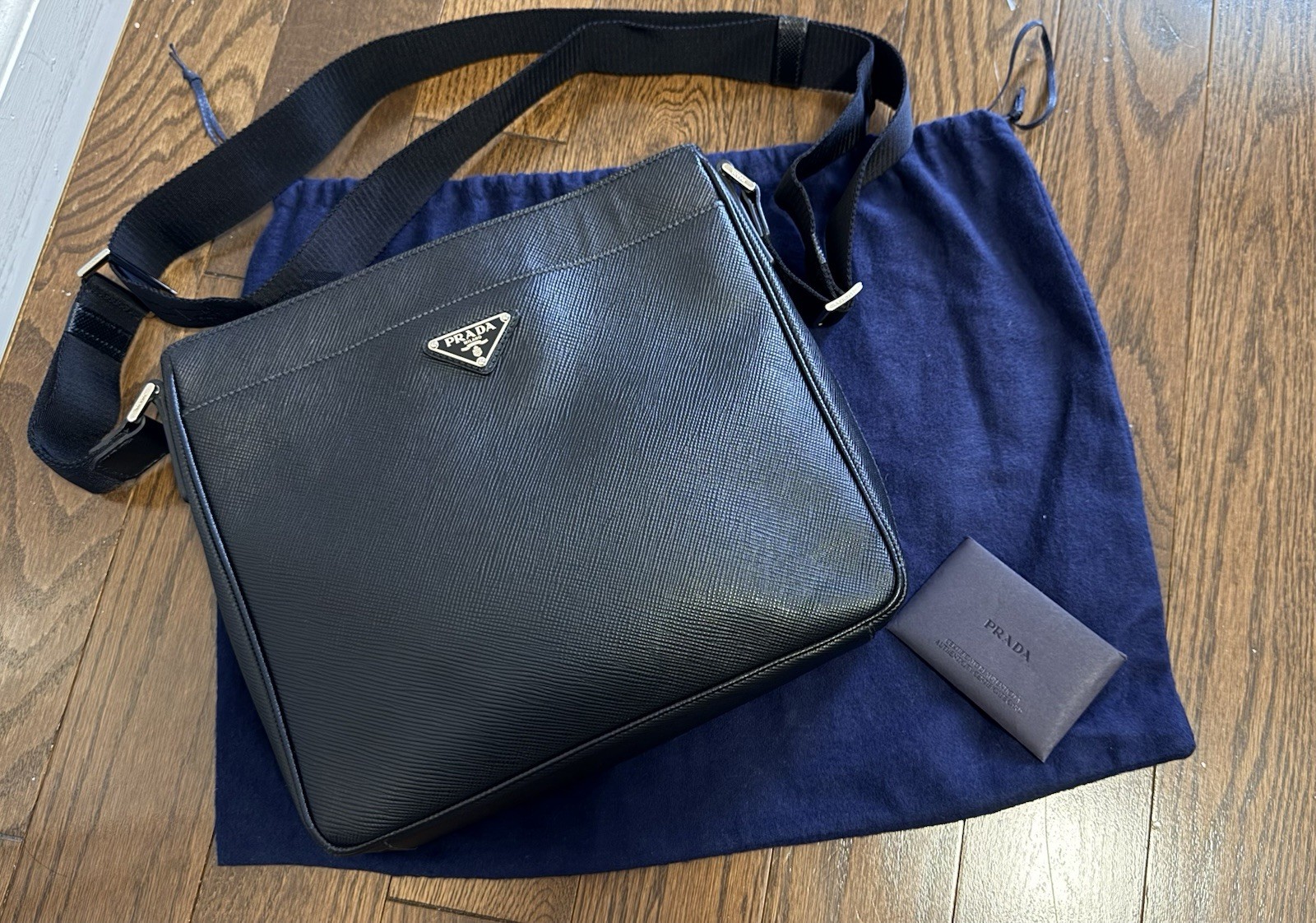 PRADA Saffiano Black Leather Crossbody Shoulder Bag Authentic