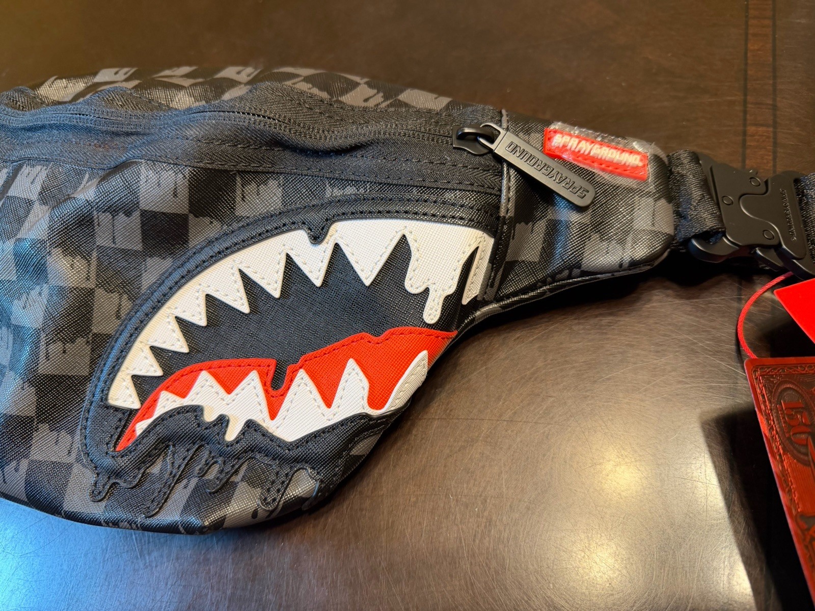 New Sprayground Shark Mouth Black Gray Crossbody Fanny Pack Bag Large