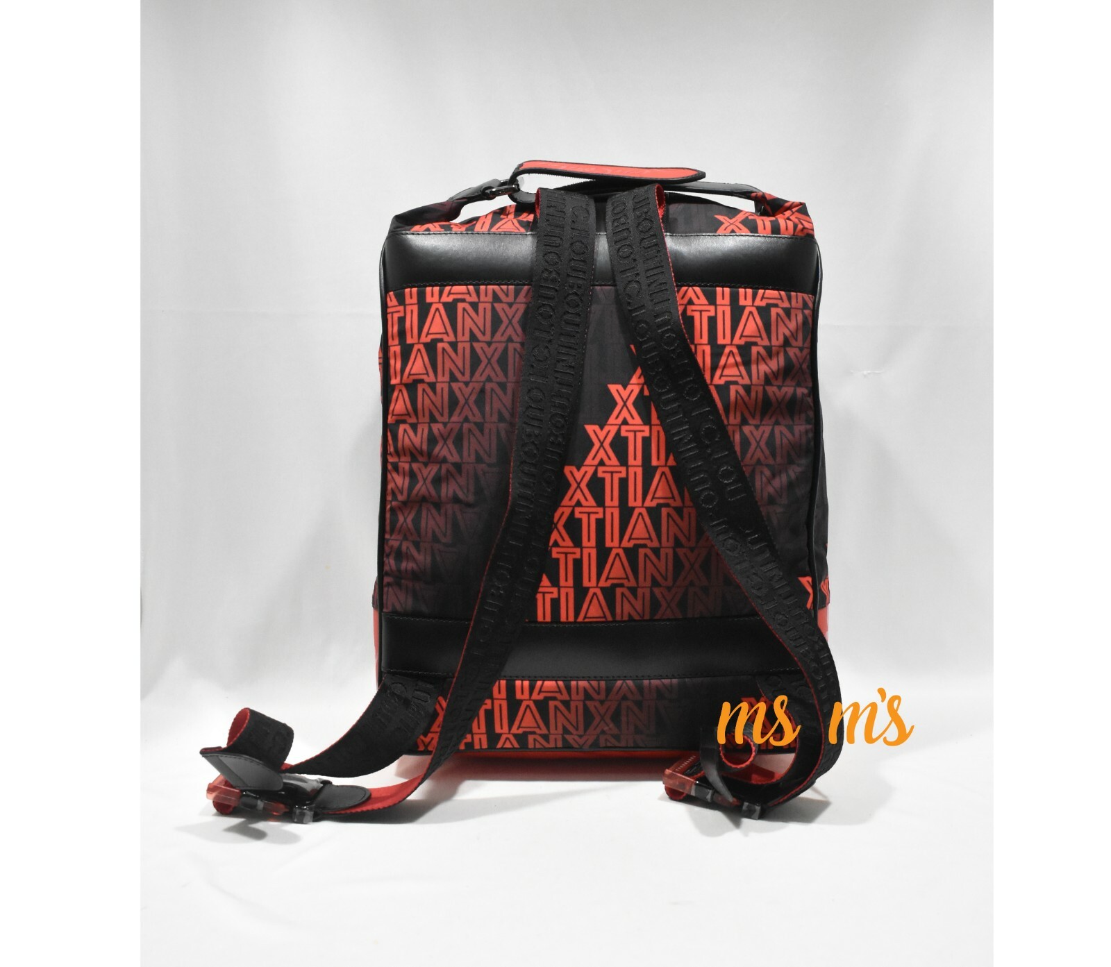 NWT Christian Louboutin Red Black Nylon Rectangular Logo Print Backpack