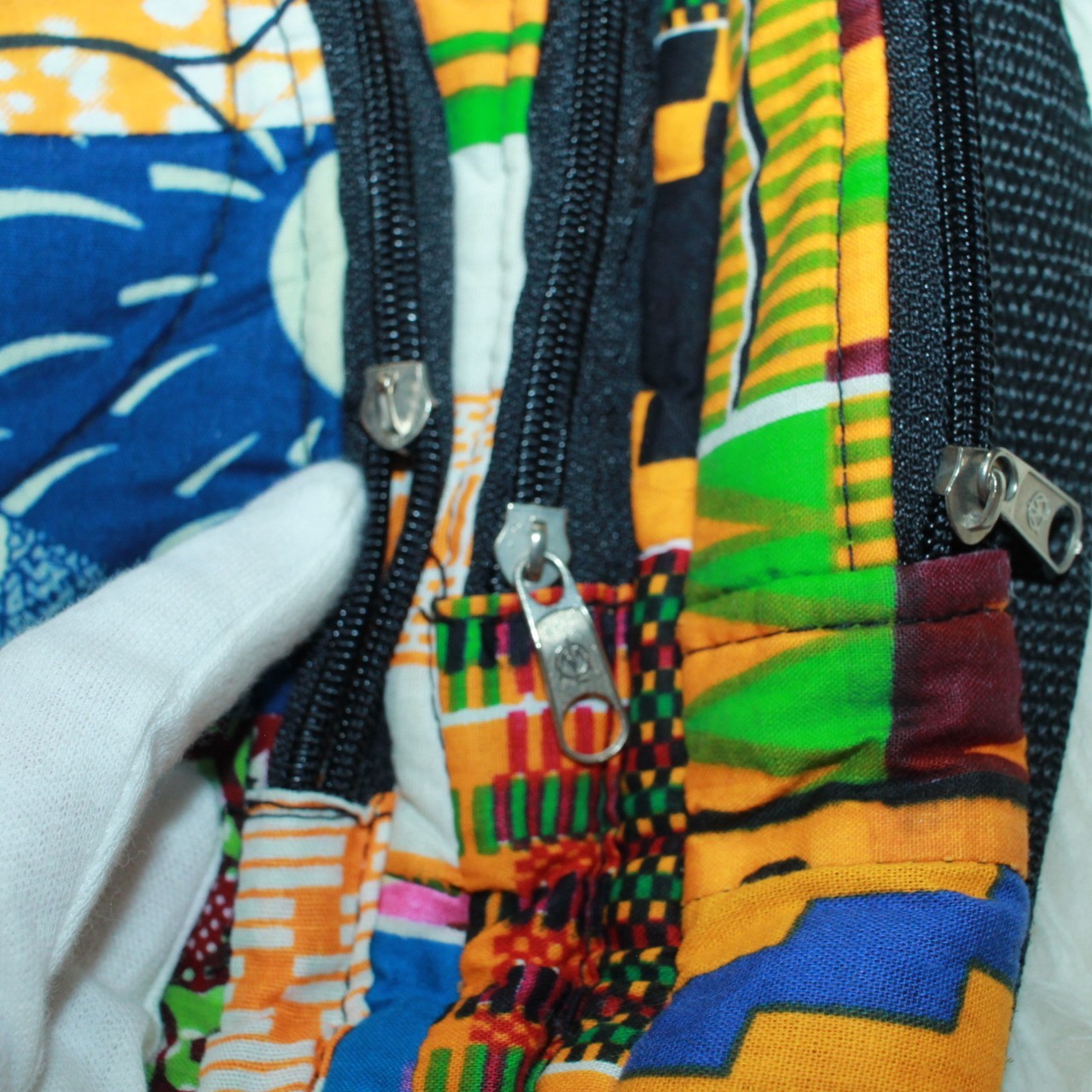 African Print Handmade Lightweight Cotton 3 Section Book Bag Rucksack Backpack
