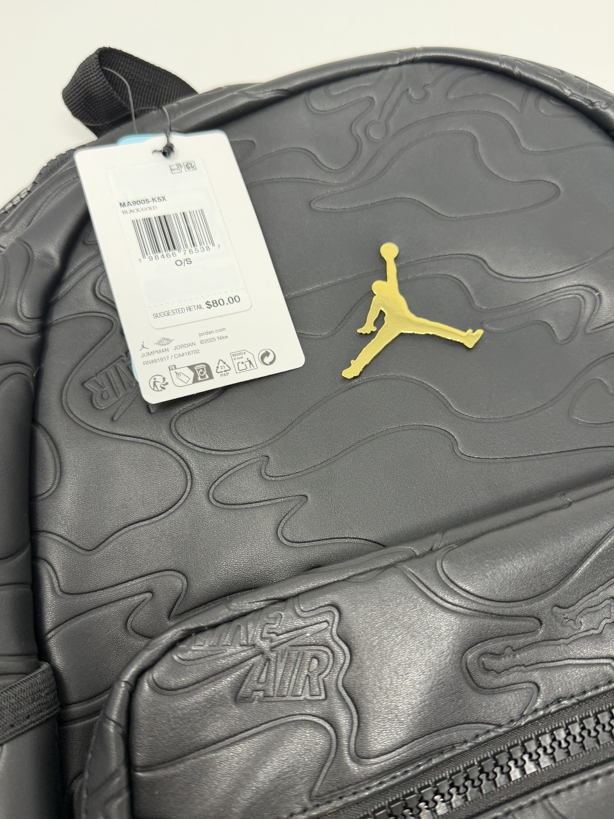 Jordan Topographic Borough Backpack Leather Black Metal Jumpman MA9005-K5X NWT
