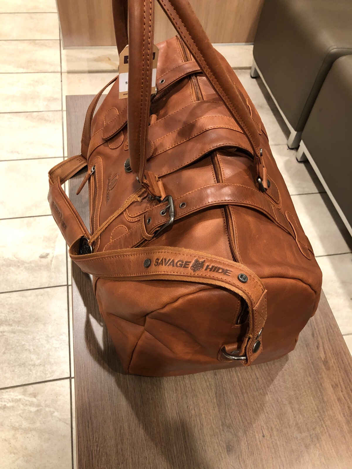 full grain leather duffle bag new cognac color