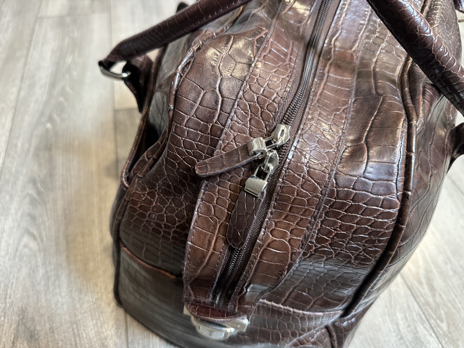 Bath & Body Works Crocodile Brown Vegan Faux Leather Duffel Bag Briefcase
