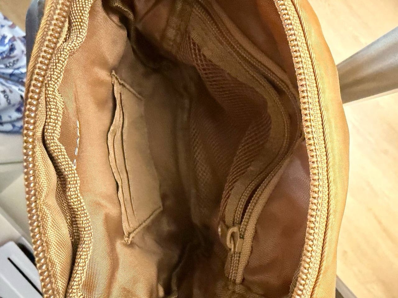 the foldie Small Brown Crossbody Sling Bag Zip Pockets Lined Adjustable Strap
