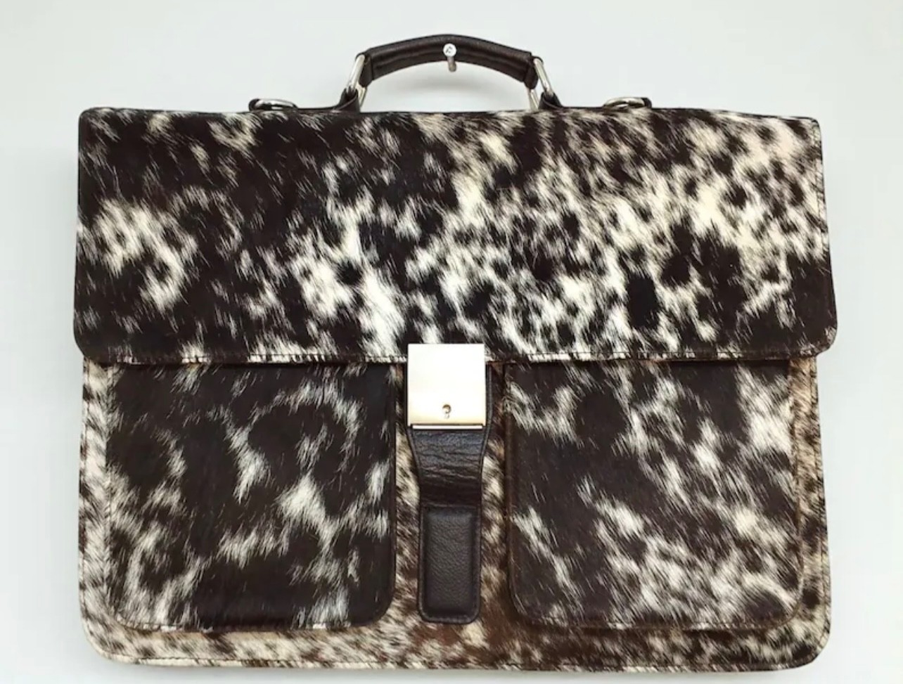 Genuine Cowhide Leather Briefcase Hair On Hide Messenger Laptop Bag Handmade