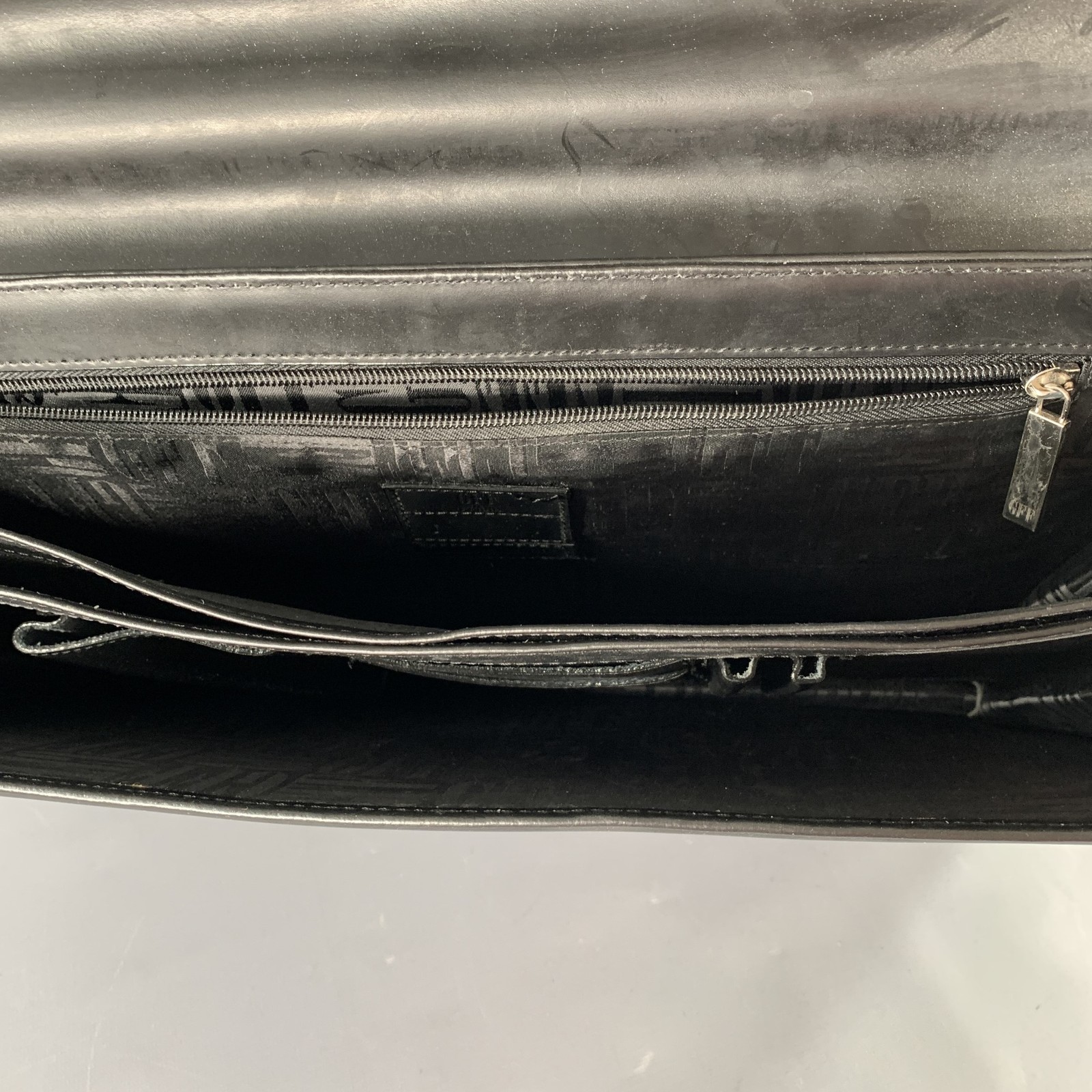 GIANFRANCO FERRE Black Leather Briefcase Push Lock Bag