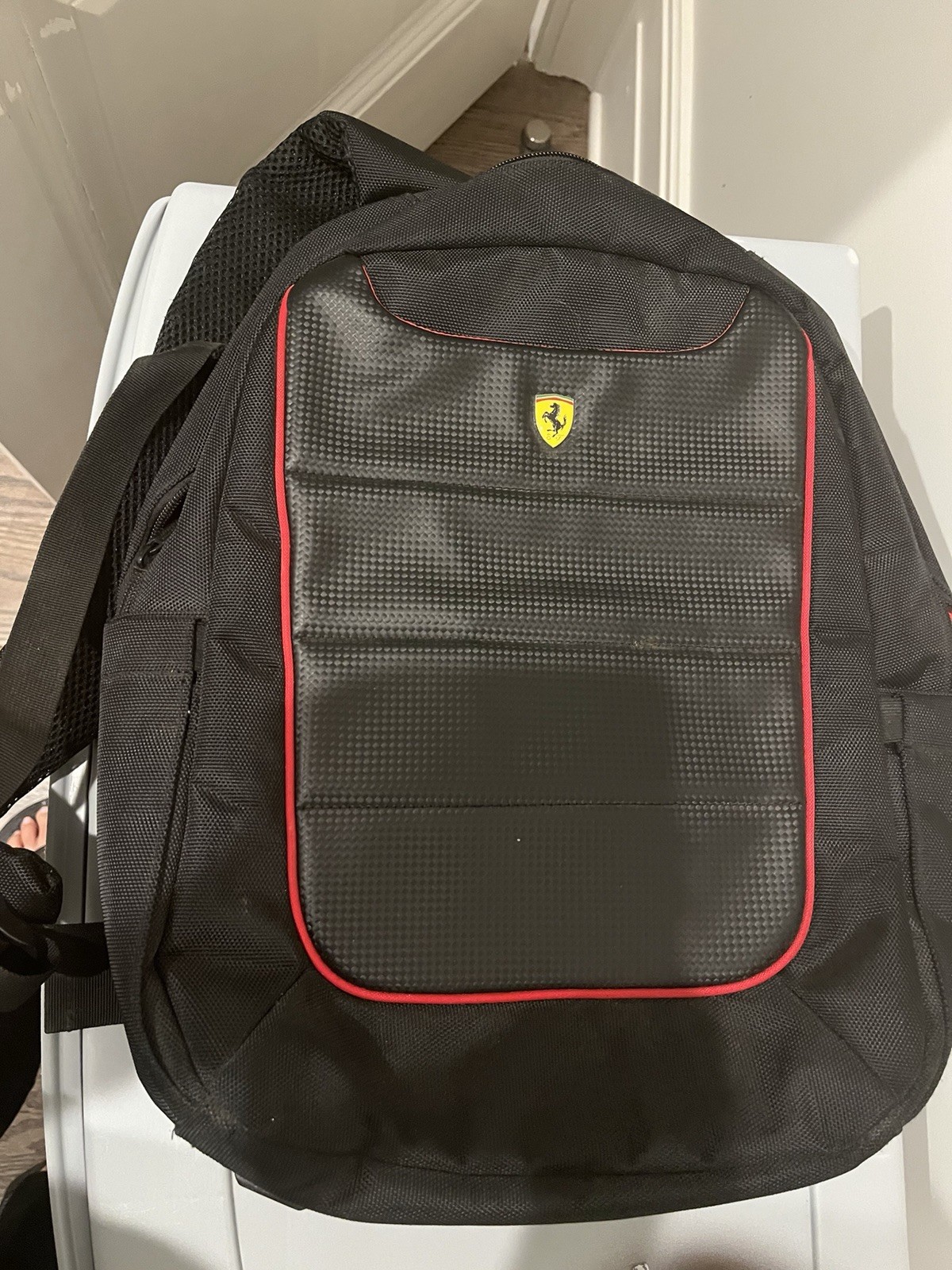 Ferrari Black/Red Zip Backpack, Padded, Adjustable Straps, Inner Pockets