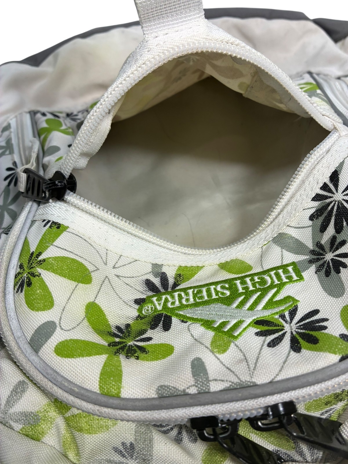 High Sierra 5420-110 backpack White with Green & Grey 70s Floral Patterns