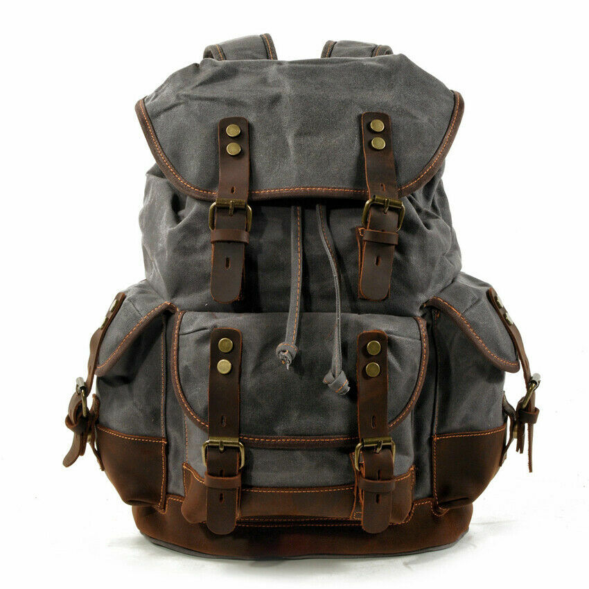 Casual Vintage Canvas Backpack Leather Bags Outdoor Shoulder Rucksack Daypack