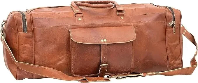 Leather duffle bags large 24 Inch Square Duffel Travel Gym Sports Overnight bag