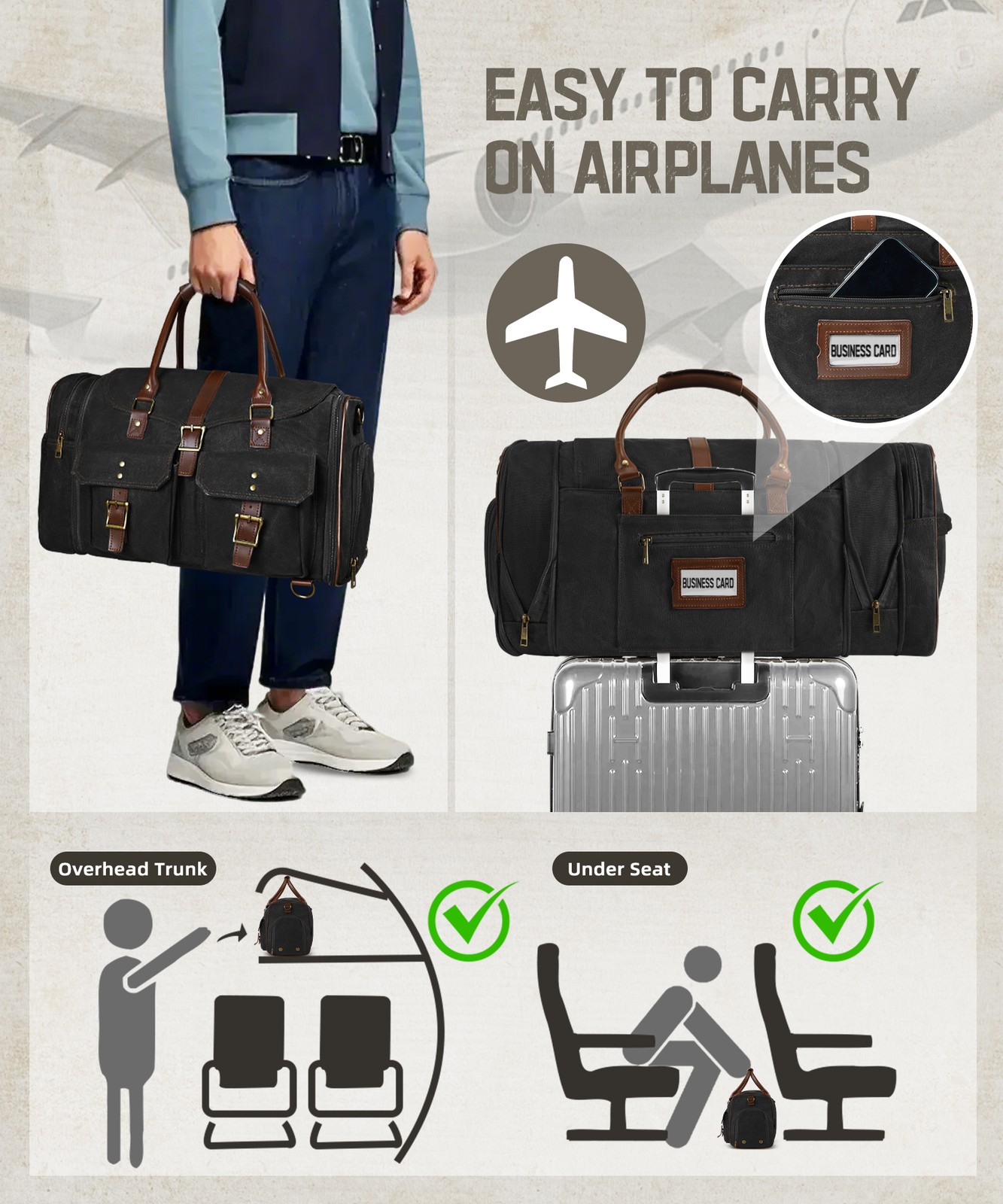 Large Travel Duffel Bag Expandable Weekend Luggage Sports Backpack Shoulder Bag