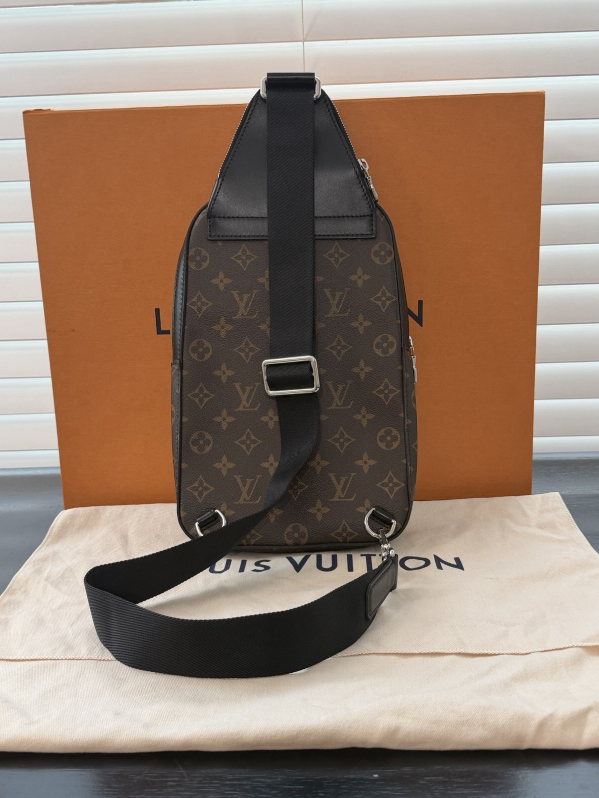 Louis Vuitton Monogram Macassar Avenue Sling Bag Brown/Black Zip, Adjustable