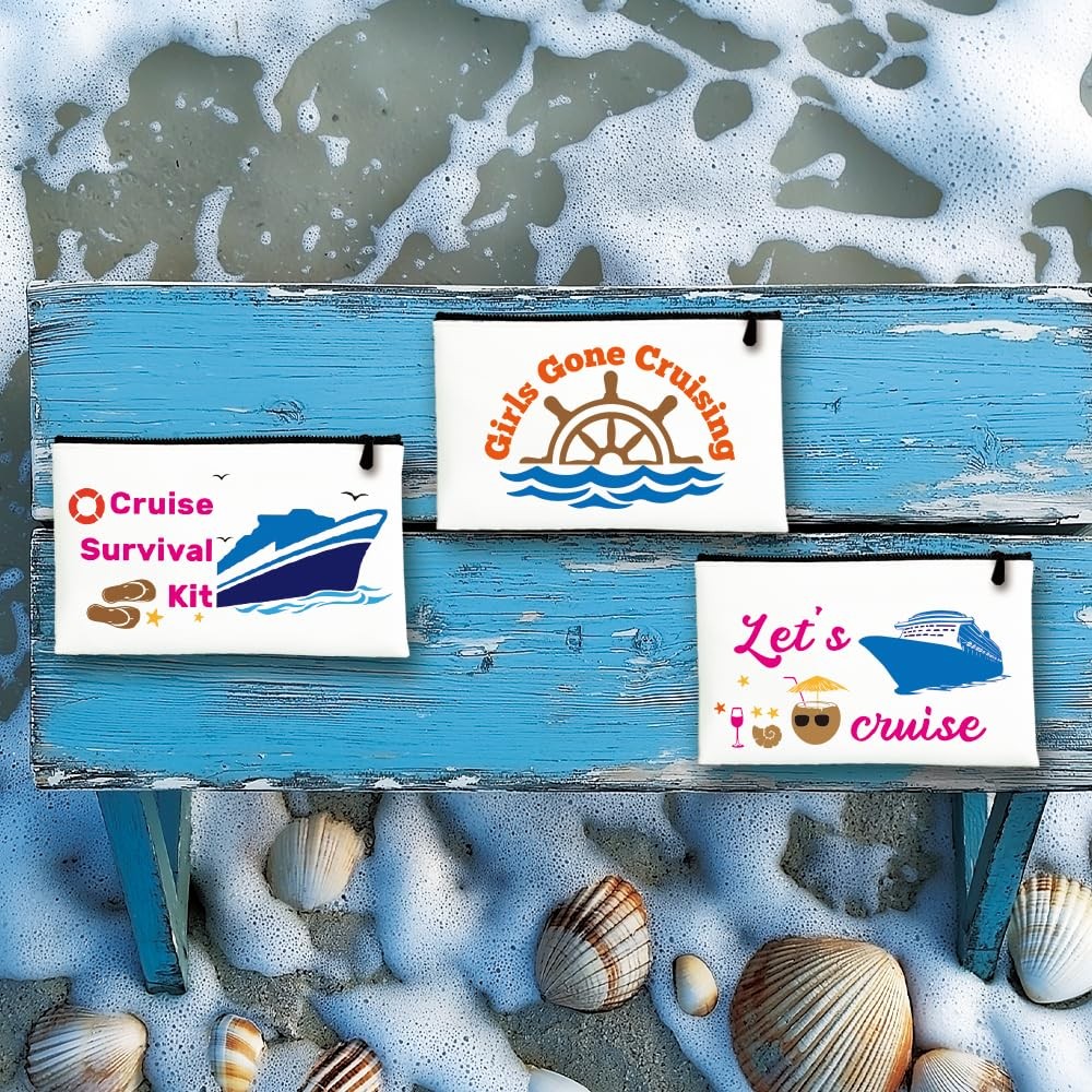 INFUNLY 8PCS Summer Canvas Cosmetic Bags Blue Boat 5.9×9 inches, Multi-color