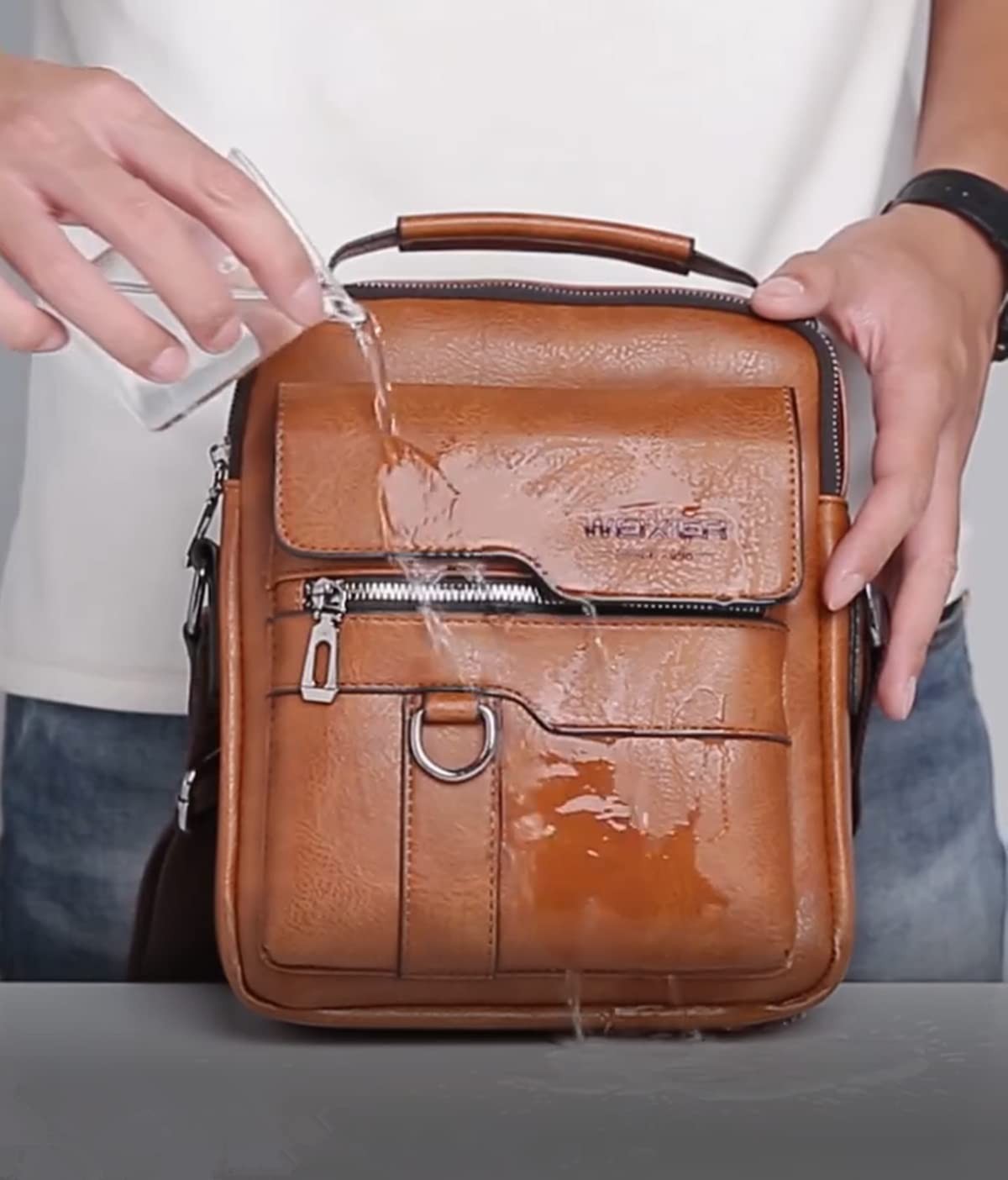 Zipper Buckle Leather Messenger Bag Vintage Handle Bags (Red-brown)