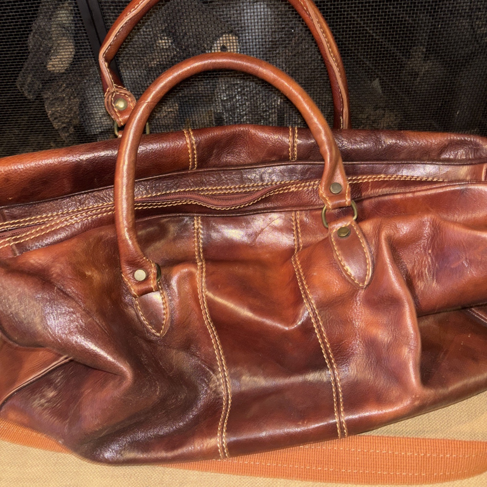 Vintage FLOTO XL Heavy Leather Duffle Bag Travel Overnight Business ITALY