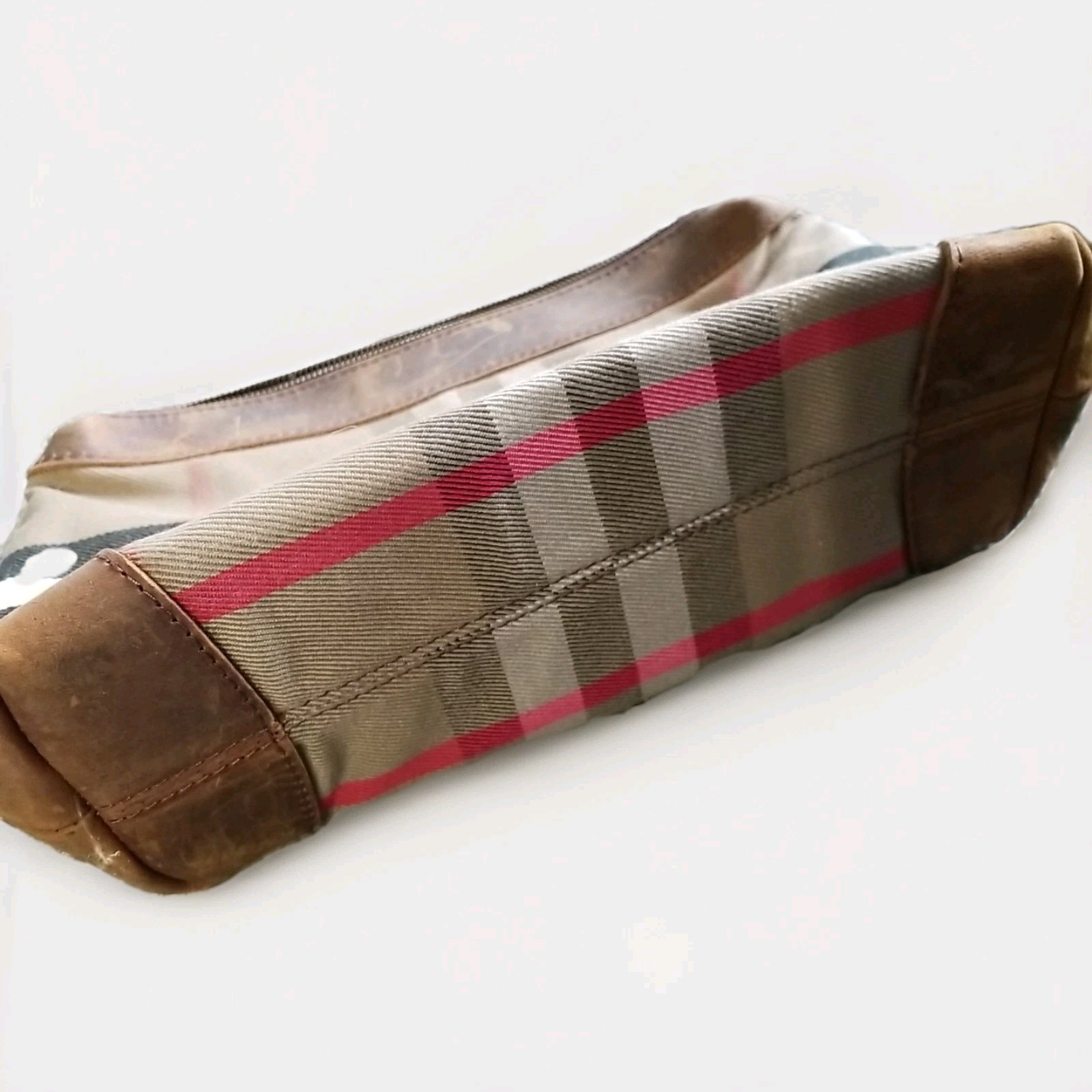 JACK & CHRIS Genuine Leather zipper Travel Pouch Bag Plaid Brown Red Tan Black