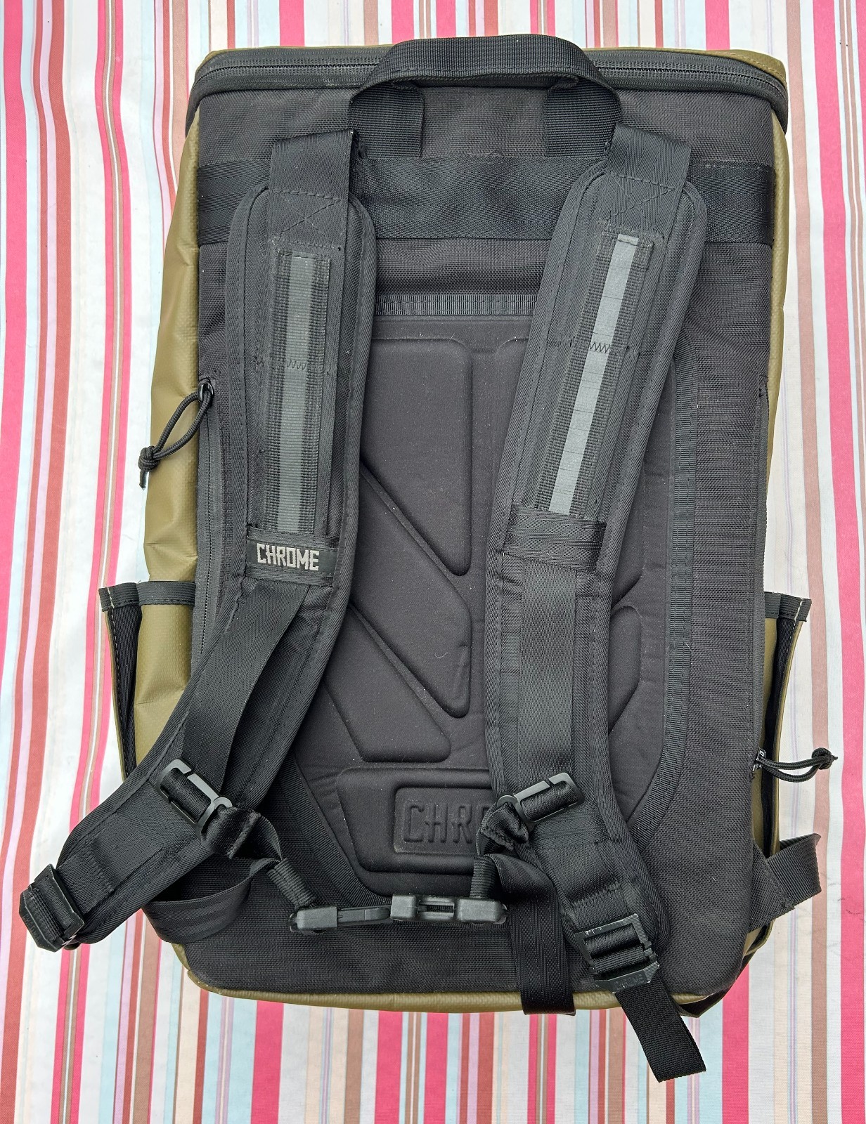 READ Chrome Assault Series Green Olive Water Resistant Backpack Has wear.
