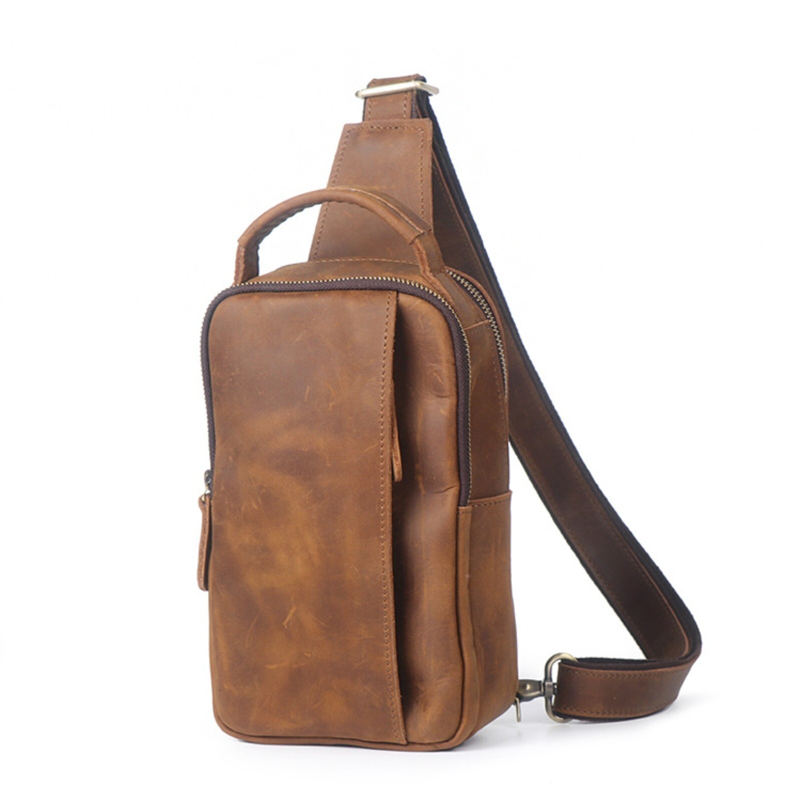 Men’s Leather Sling Backpack Crossbody Chest Bag for Travel Shoulder Pack