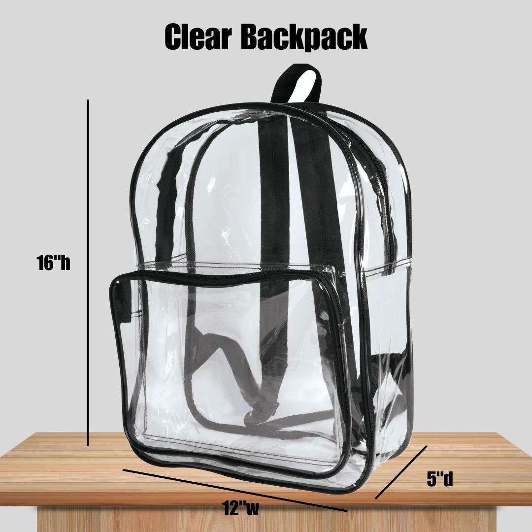Clear Lightweight Backpack Black Trim Transparent School Book Bag See Through