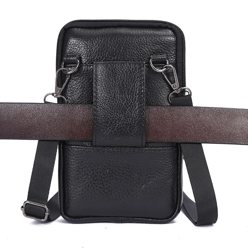 Men’s Genuine Leather Waist Pack Small Crossbody Bag Phone Pouch Belt Bag Compac