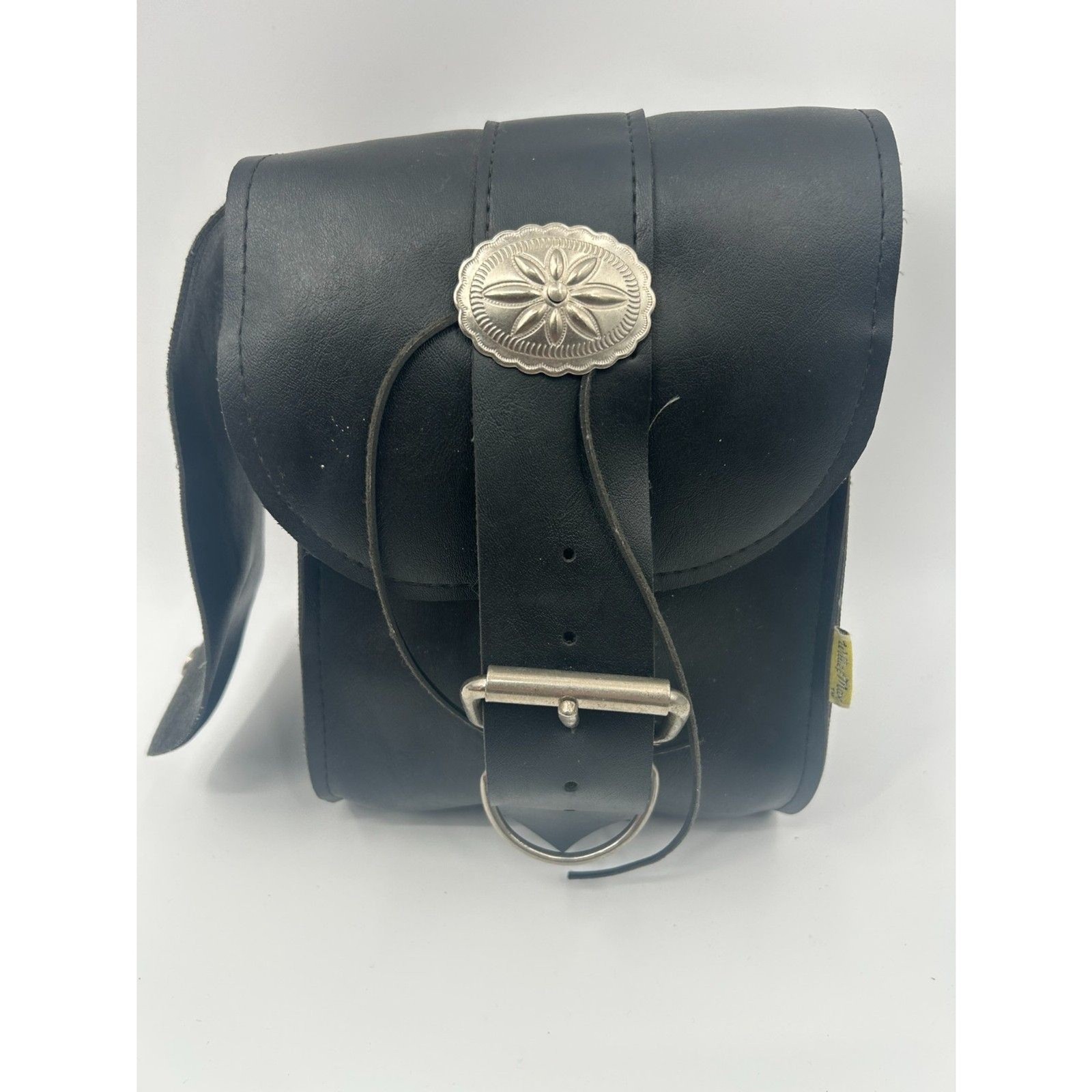Vintage Willie and Max Black Leather Motorcycle Saddle Bag Made in USA Buckle