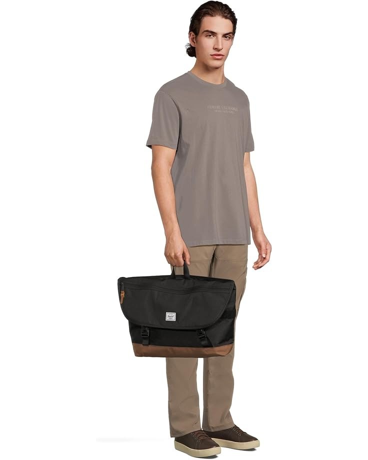 Herschel Supply Co. Black/Saddle Brown Cove Messenger Bag 15.5x15x5.5 $80 Retail