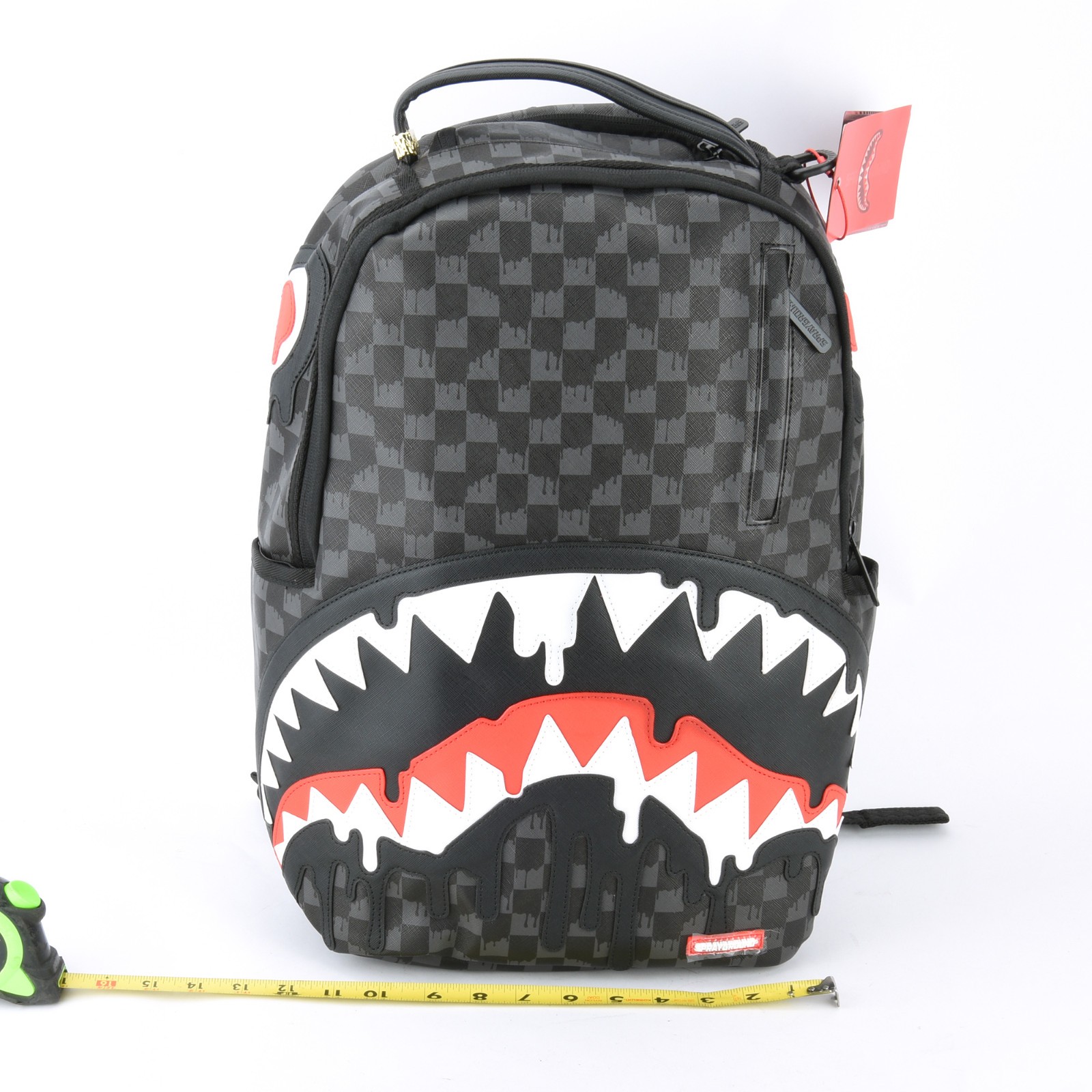 Sprayground Shark Dipping DLXV Leather Bag Backpack Unisex Black Gray Plaid