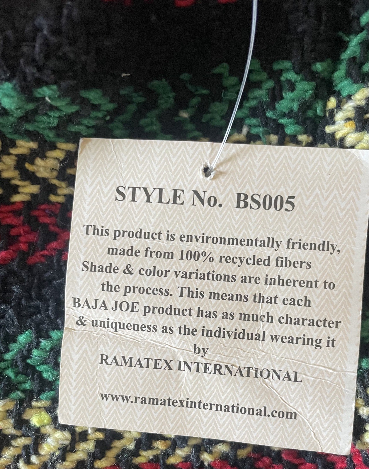 Vintage 70s Recycled Drawstring Bag Rasta Striped red/yellow/green black Baja Jo