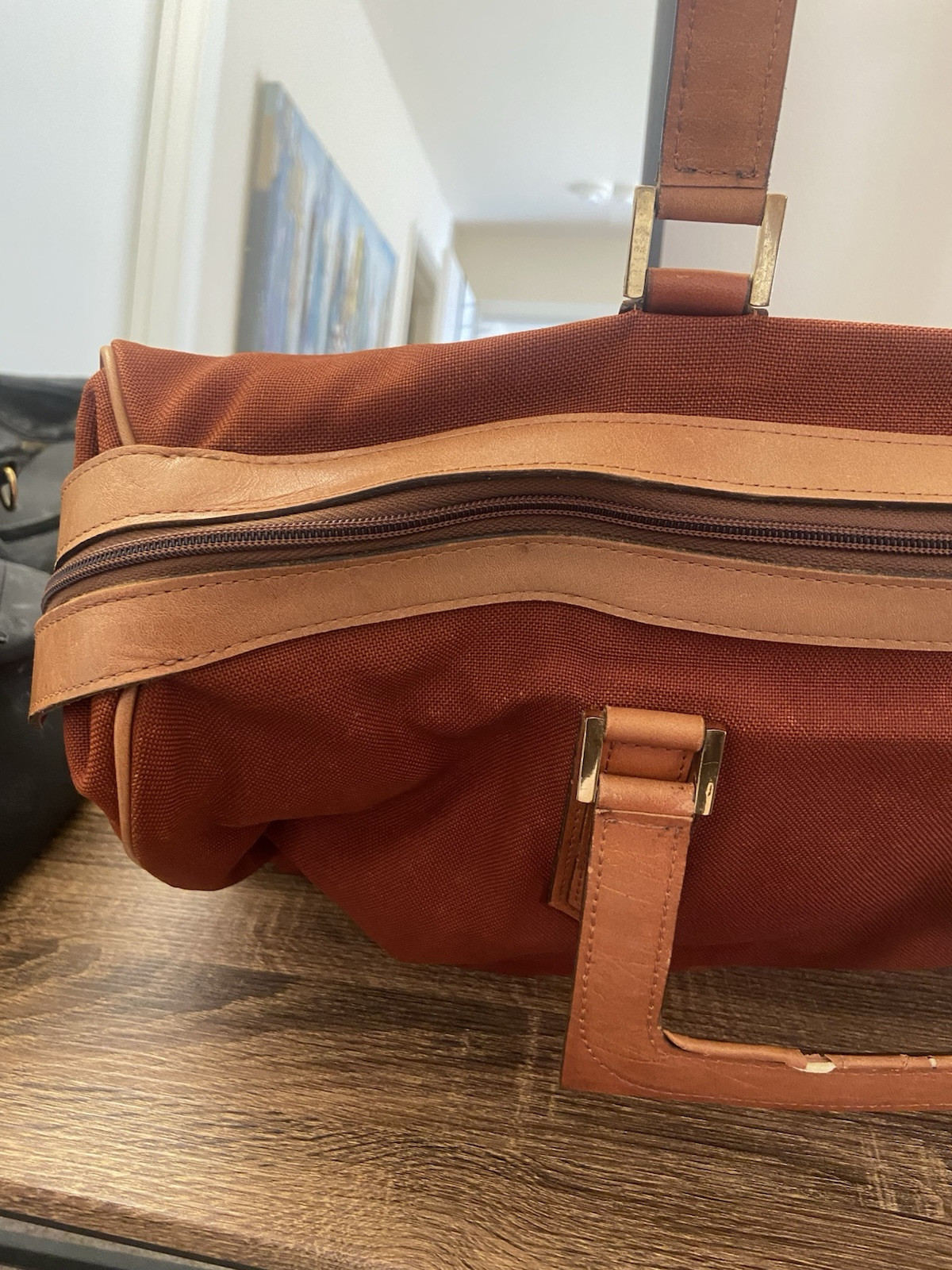 Yves Saint Laurent Vintage Canvas Red Brown Large Duffle Boston Bag, Fair Cond