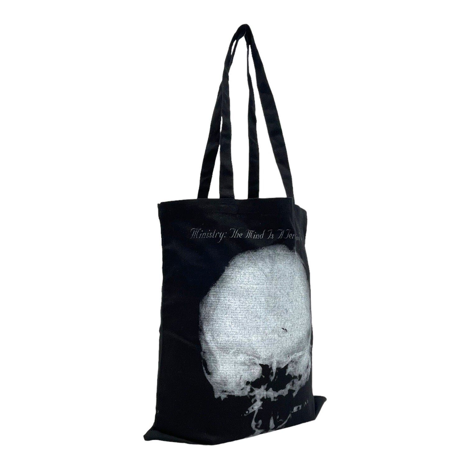 MINISTRY The Mind Is A Terrible Thing Canvas Tote Bag Flat Gothic Skull BLACK