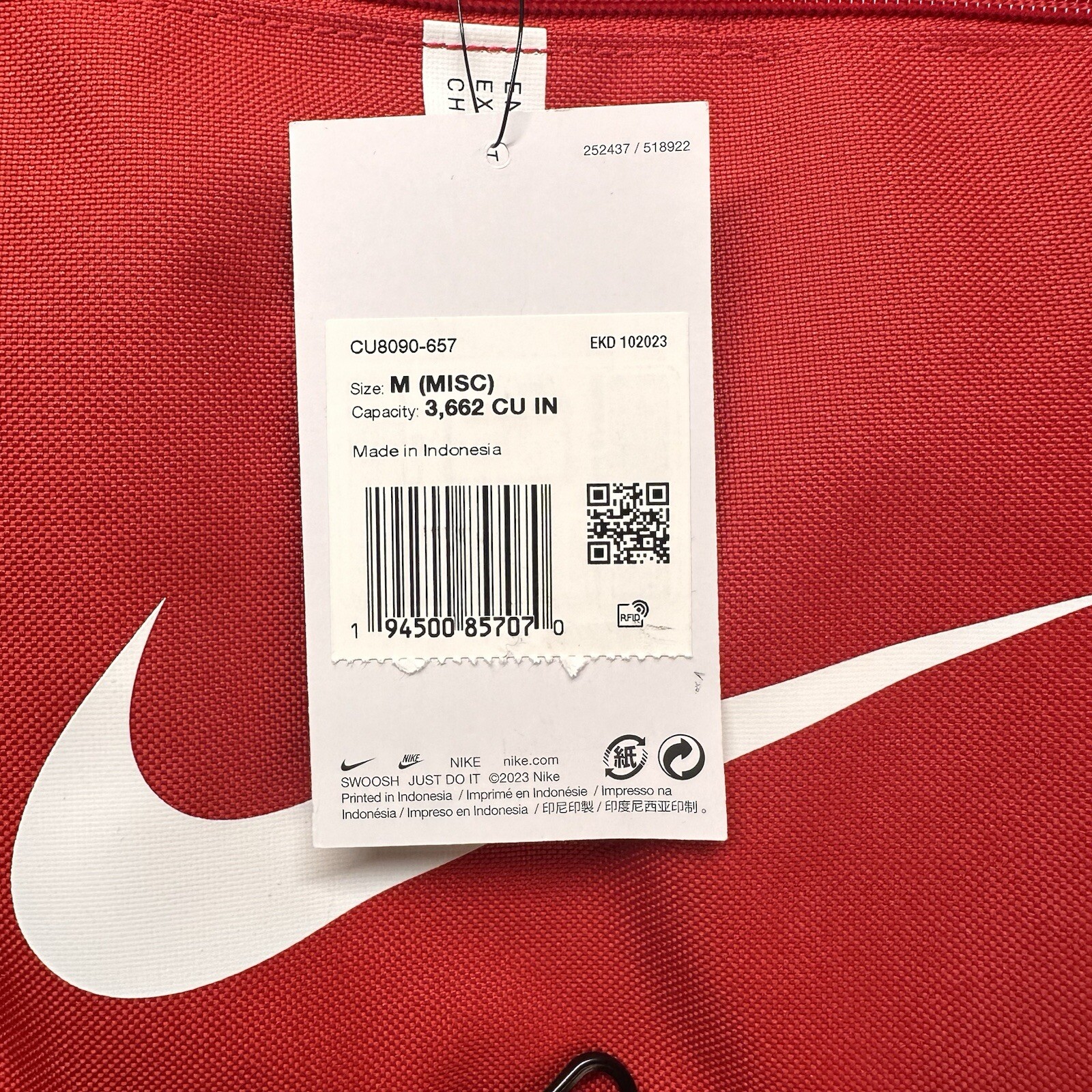 Nike Academy Team Duffel Bag Red Black White 60L Medium Soccer Workout Gym Bag