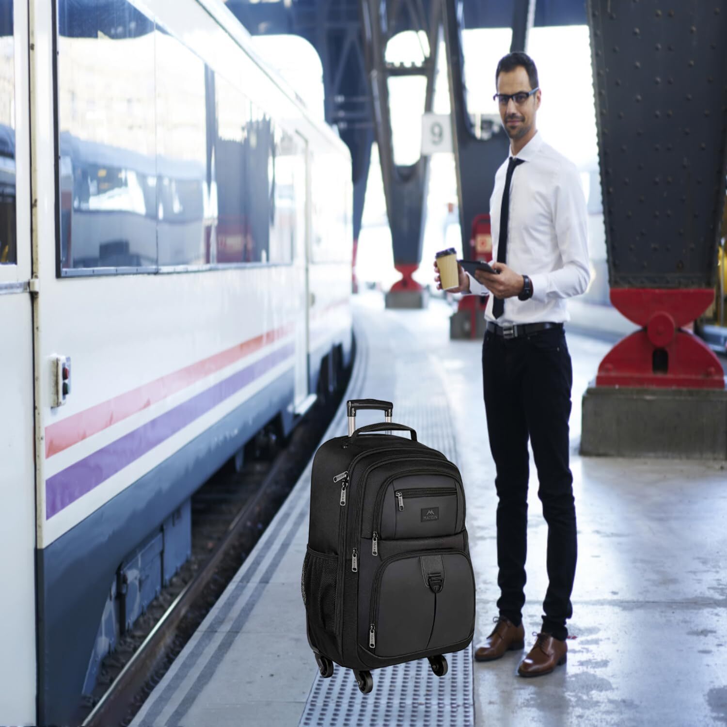 Rolling Backpack for Travel 4 Wheels Laptop Backpack for Women Men Water