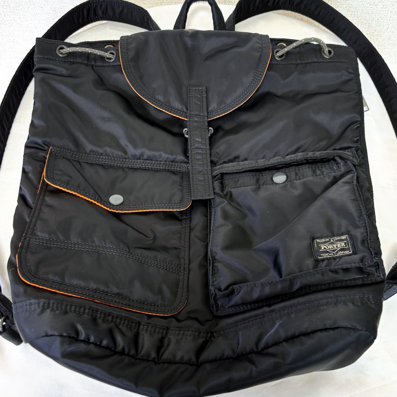 PORTER TANKER Nylon Backpack Black Japan Made Discontinued 42x32x13cm Auth