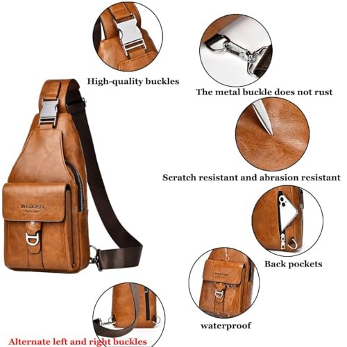 PU Leather Sling Bag for Men – Waterproof, Lightweight, Crossbody A-light Brown