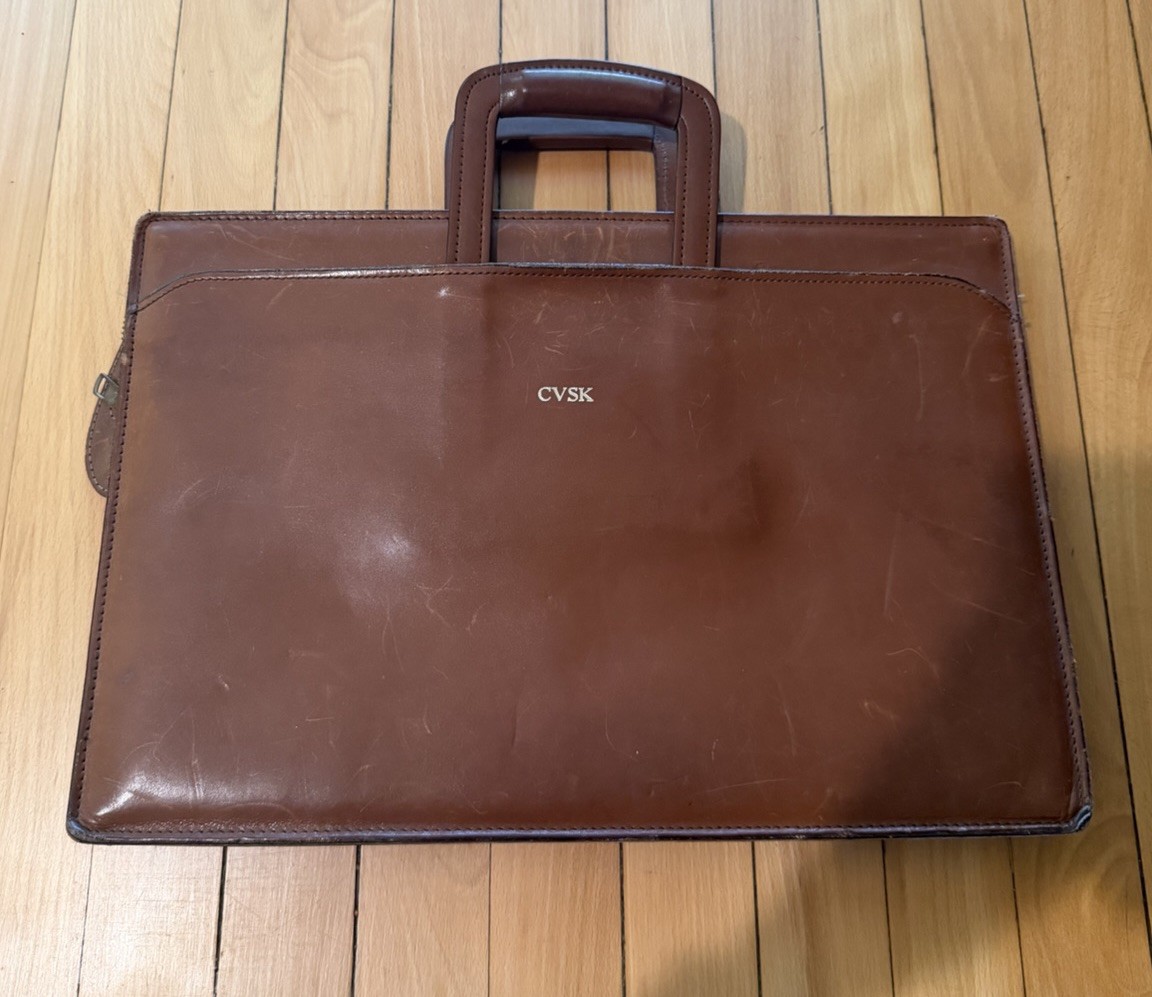 Schlesinger Brothers Calif. Saddle Leather Briefcase Document Bag Vintage Clean!