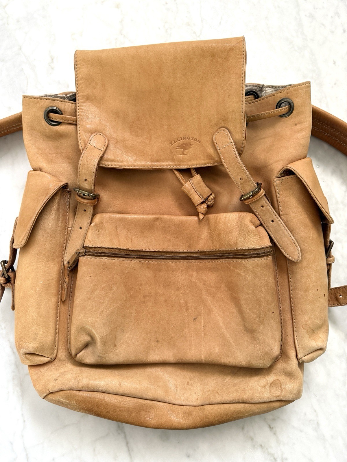 Vintage ELLINGTON Authentic Camel Color Leather Large Backpack – Distressed