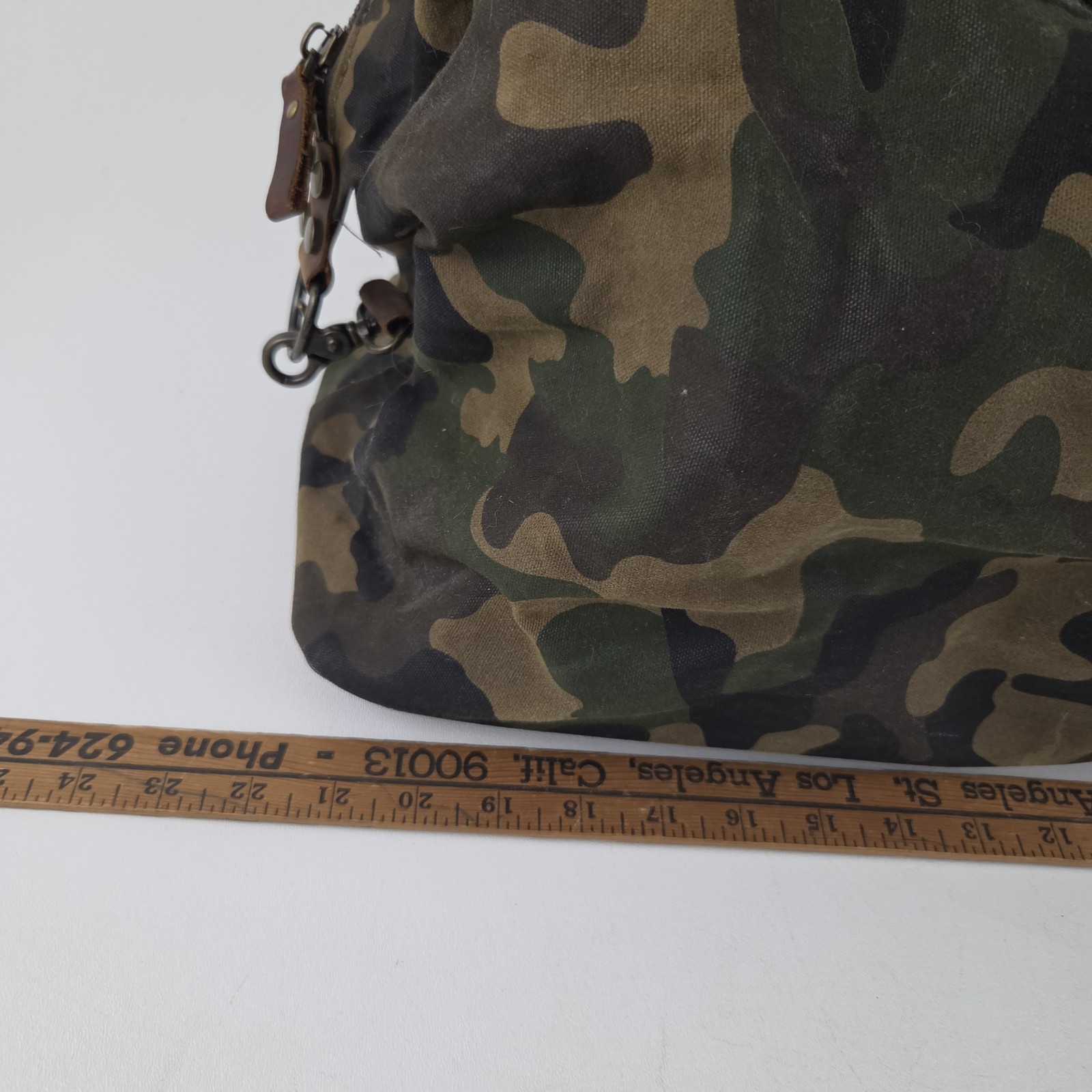 NEWHEY Weekender Leather Trim Waxed Cotton Duffle Bag Camouflage