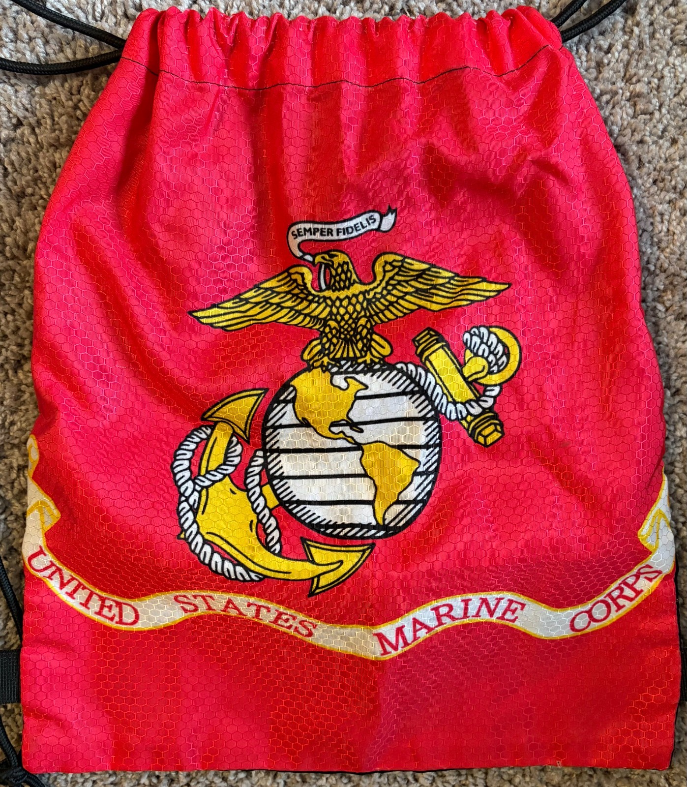 United States Marine Corps Red Black Eagle, Globe & Anchor Logo Drawstring Bag