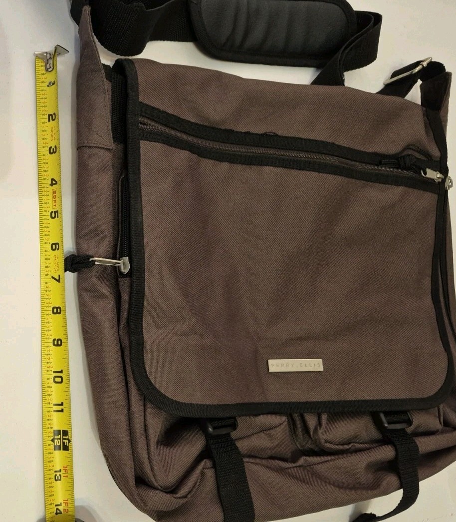 Perry Ellis Messenger/Travel Bag, Adjustable Strap, Expandable Roomy, Dark Brown