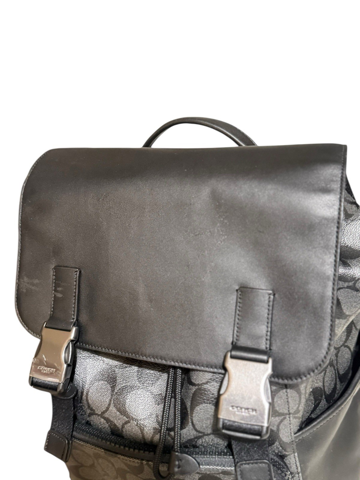 Coach Men’s Track Backpack Signature Canvas In Gunmetal/Charcoal/Black C2712
