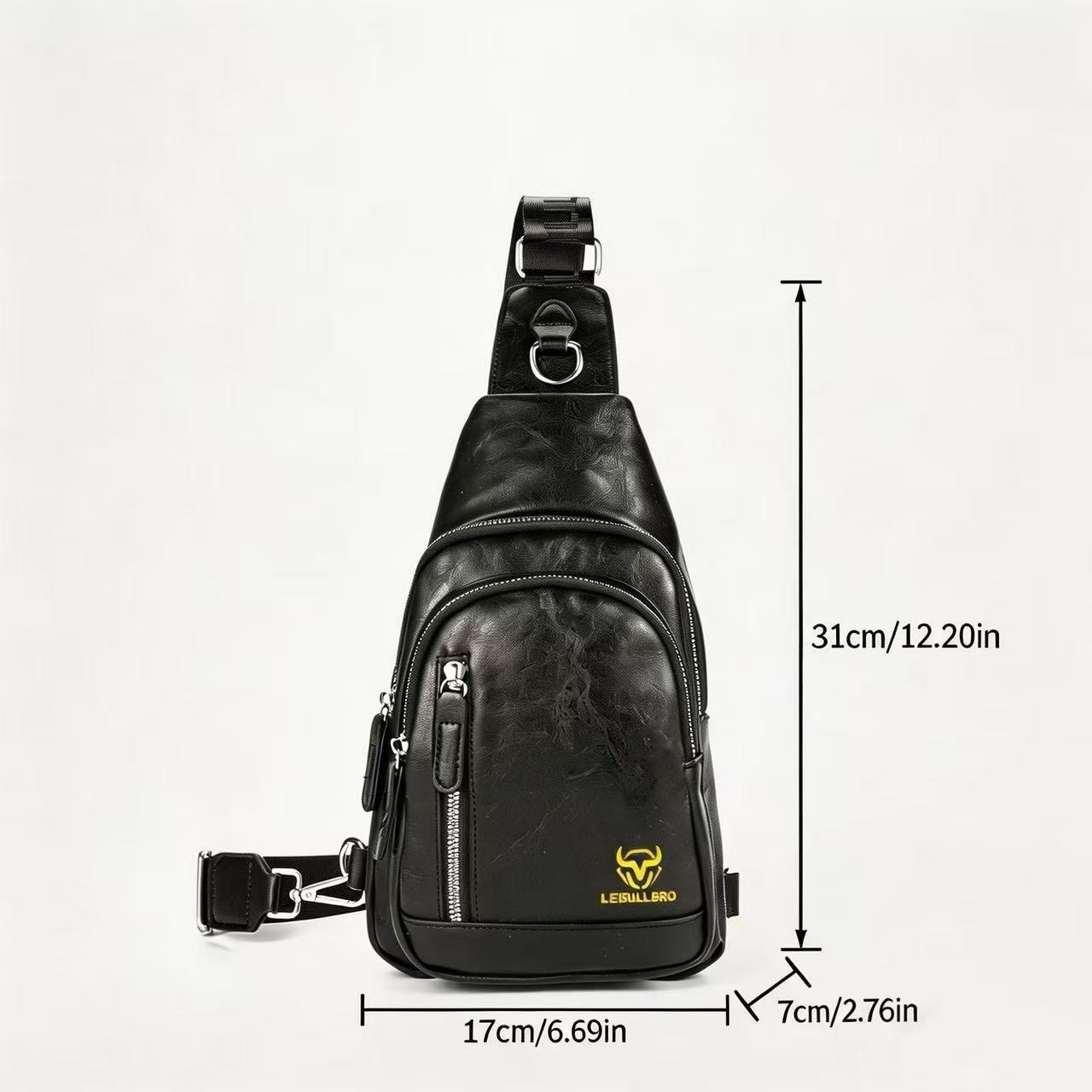 Men’s Leather Sling Bag Crossbody Chest Adjustable Strap Multiple Compartments